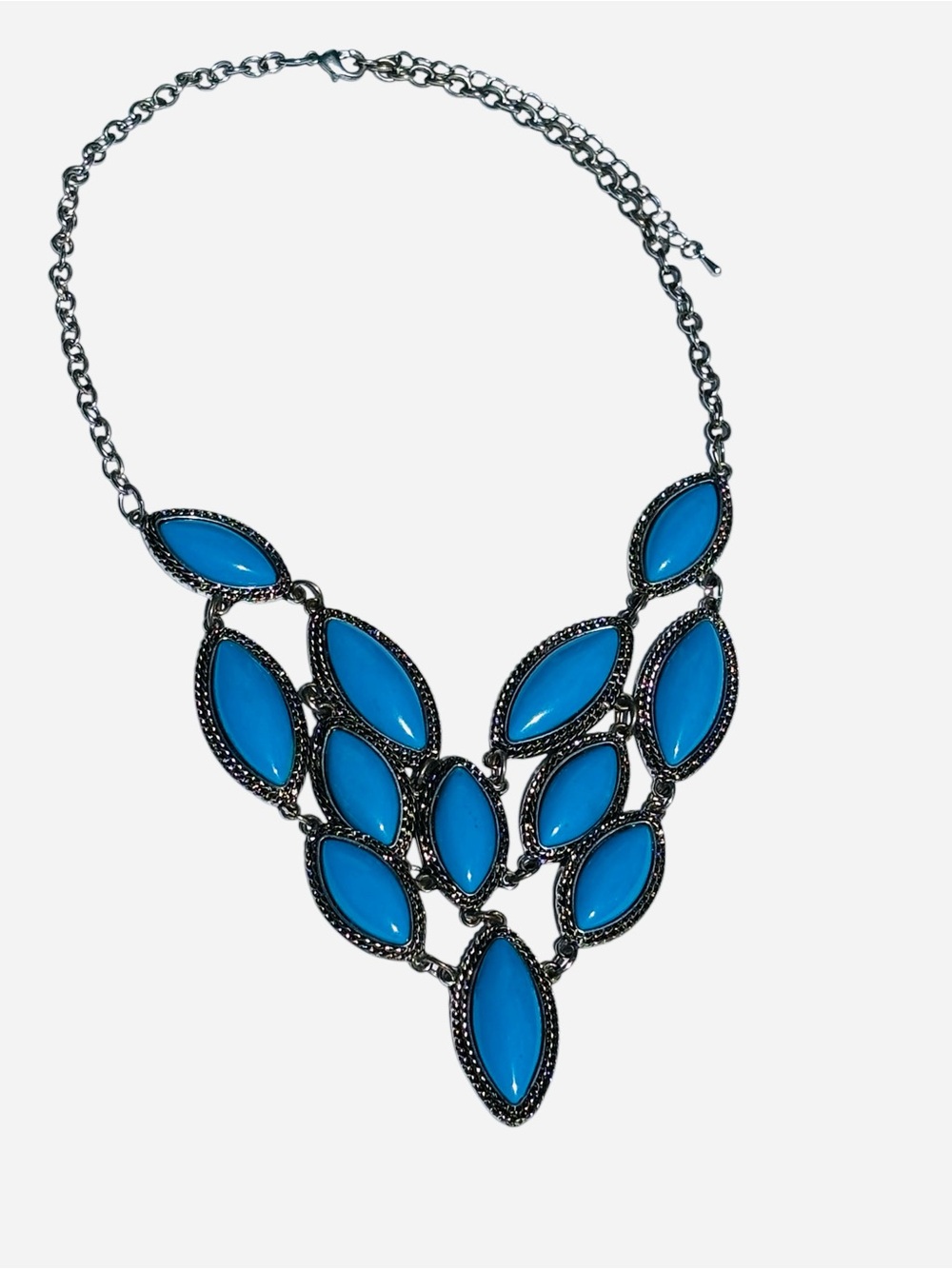 Vintage Boho Turquoise Blue Marquise Cabochon Statement Bib Necklace